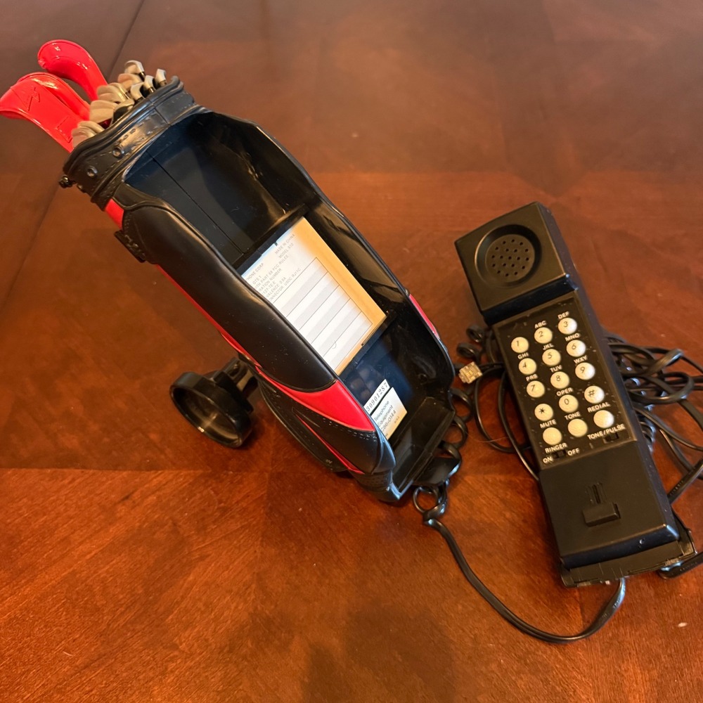 Vintage 90s Telephone Golf Ball Keypad   Golf Bag Pull Cart Novelty Corded